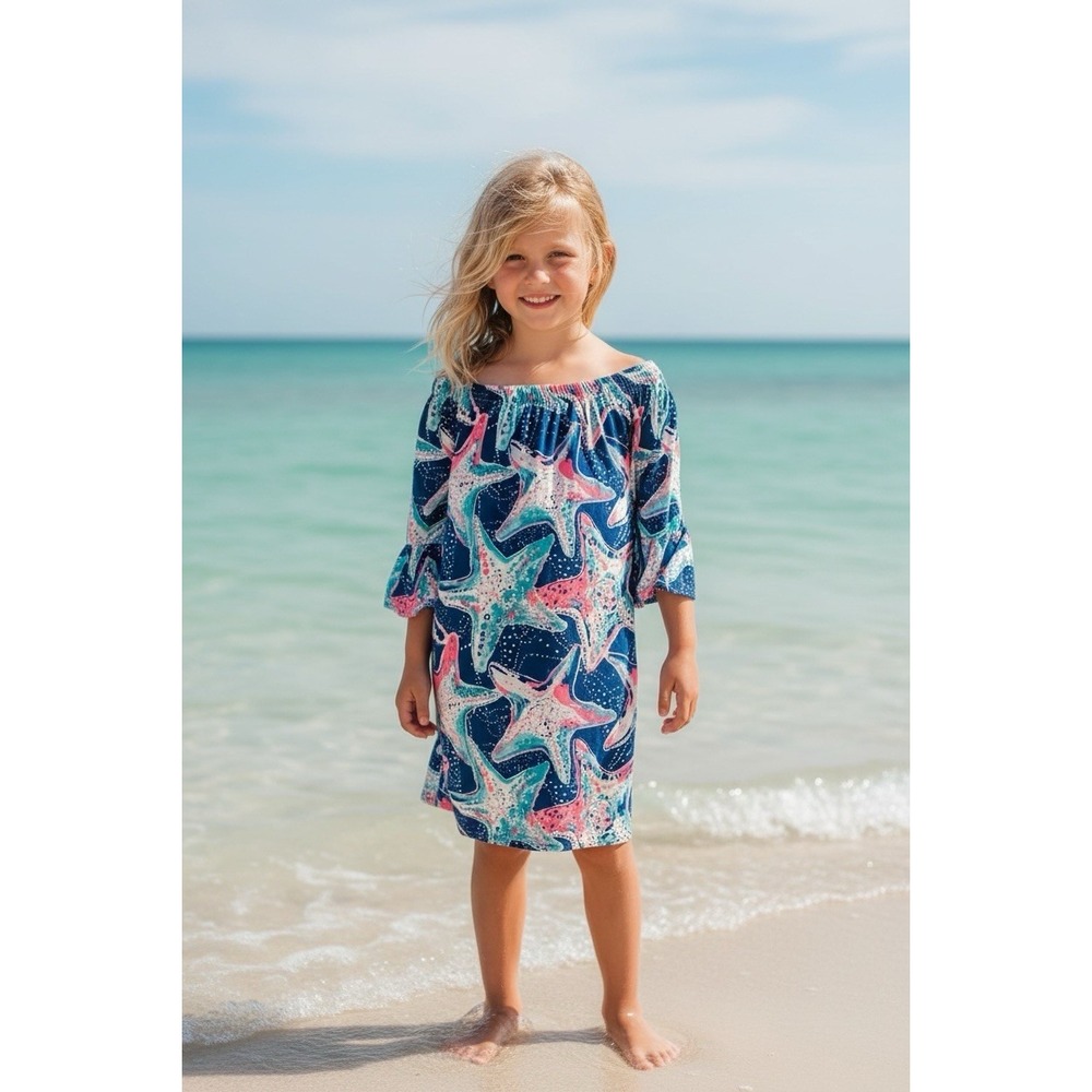 Lilly Pulitzer Girls MINI ENNA Dress Indigo Star Struck STARFISH Large 8 10 NWOT